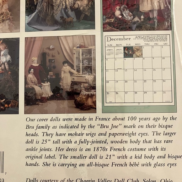 Vintage Sealed 1994 Calendar Antique Dolls from Carlton Cards - Collector's Item - Picture 6 of 6